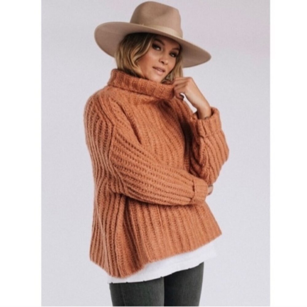 Free People Fluffy Fox Papaya Oversized Sweater Size M